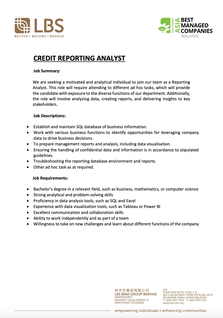 Credit Reporting Analyst 